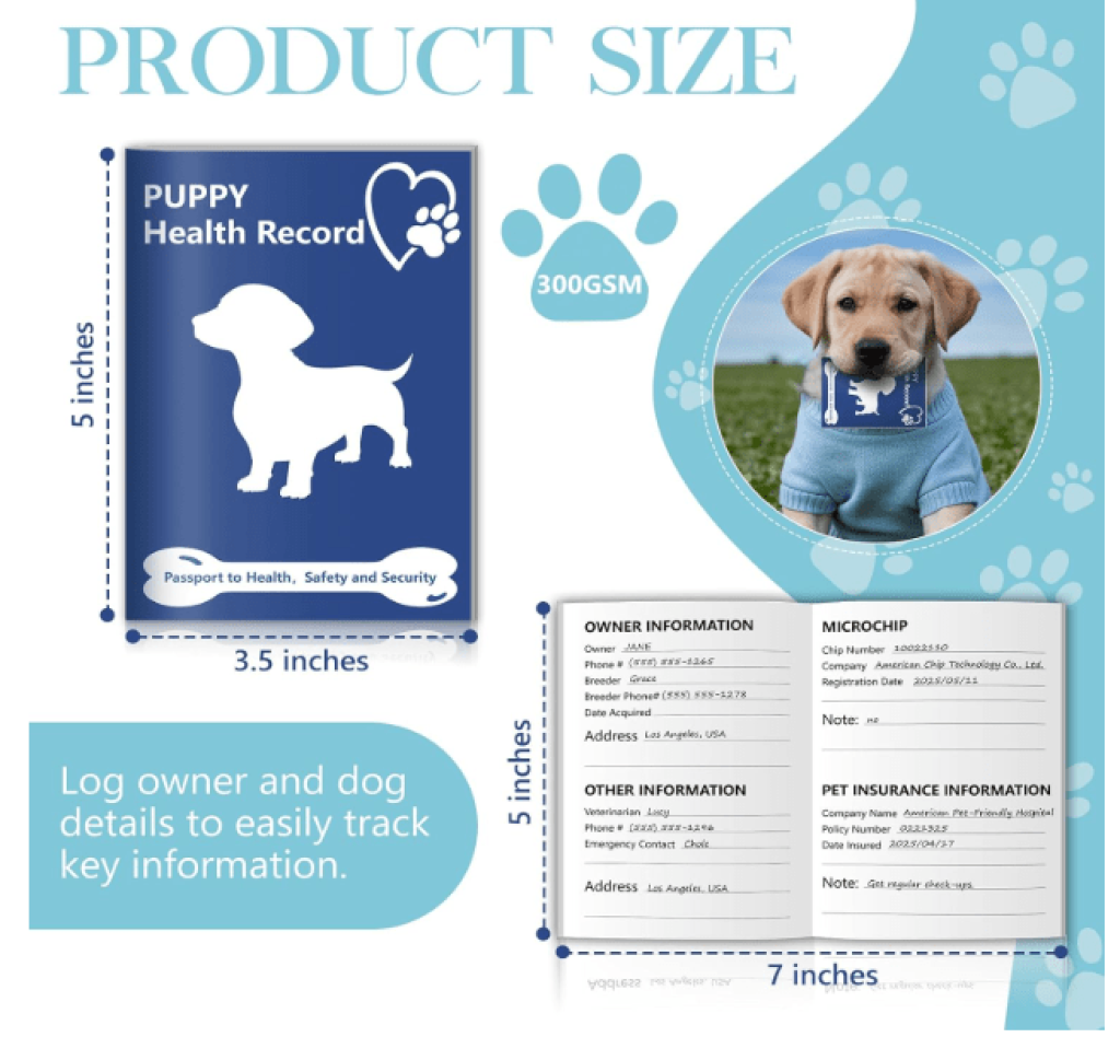 1 Pack Puppy Shot Record Booklets 12 Sheets