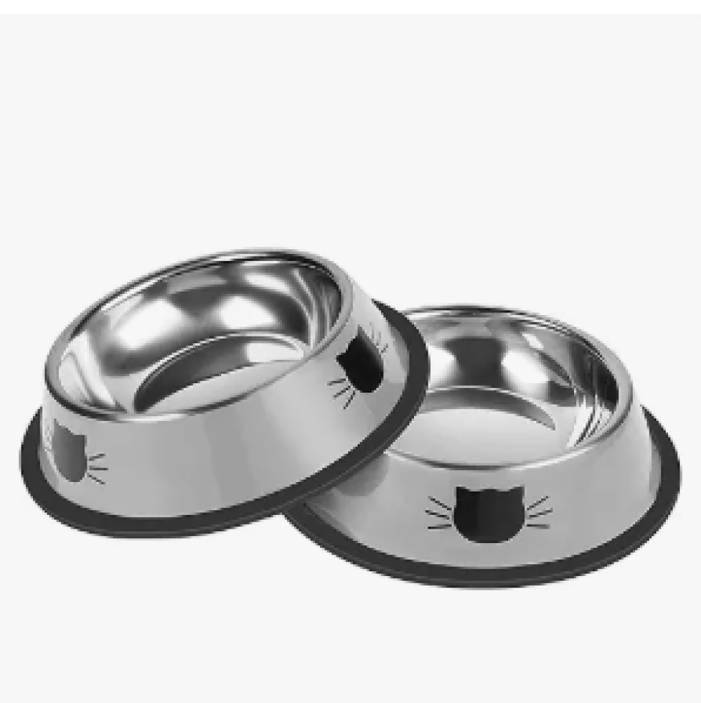 2 Pcs Non-Slip Stainless Steel Small Cat Food Bowls
